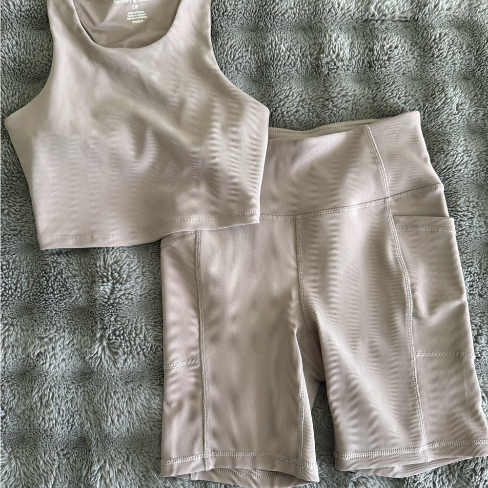 Tan Crop Top and Shorts Set